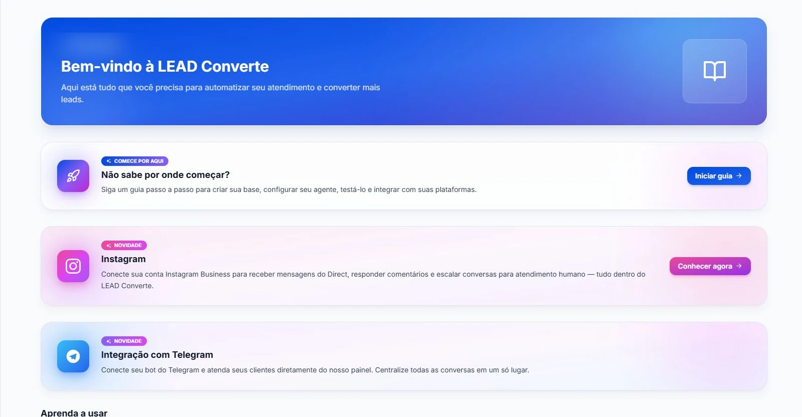 Visão geral real da plataforma Lead Converte